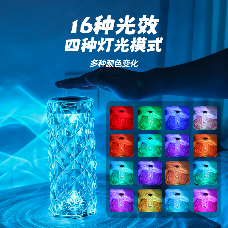 紫色氛围灯书房卧室高颜值装饰台灯水晶切割蓝牙柔光音响听歌伴眠 - 图2