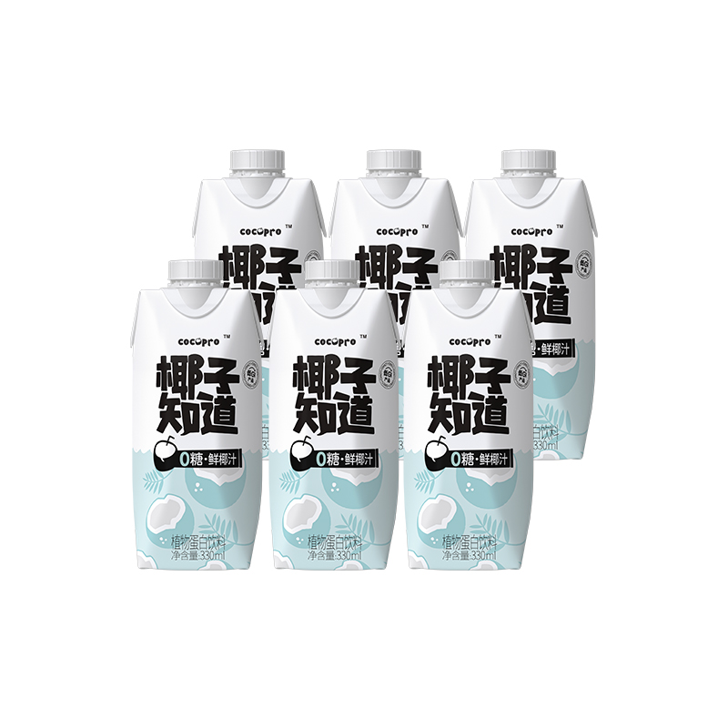 椰子知道0糖鲜椰汁椰子汁低GI植物奶蛋白饮含电解质饮料330ml/瓶 - 图0