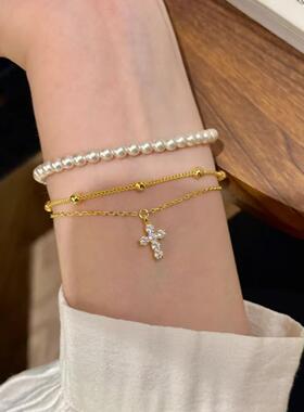 新款双层十字架轻奢女手链