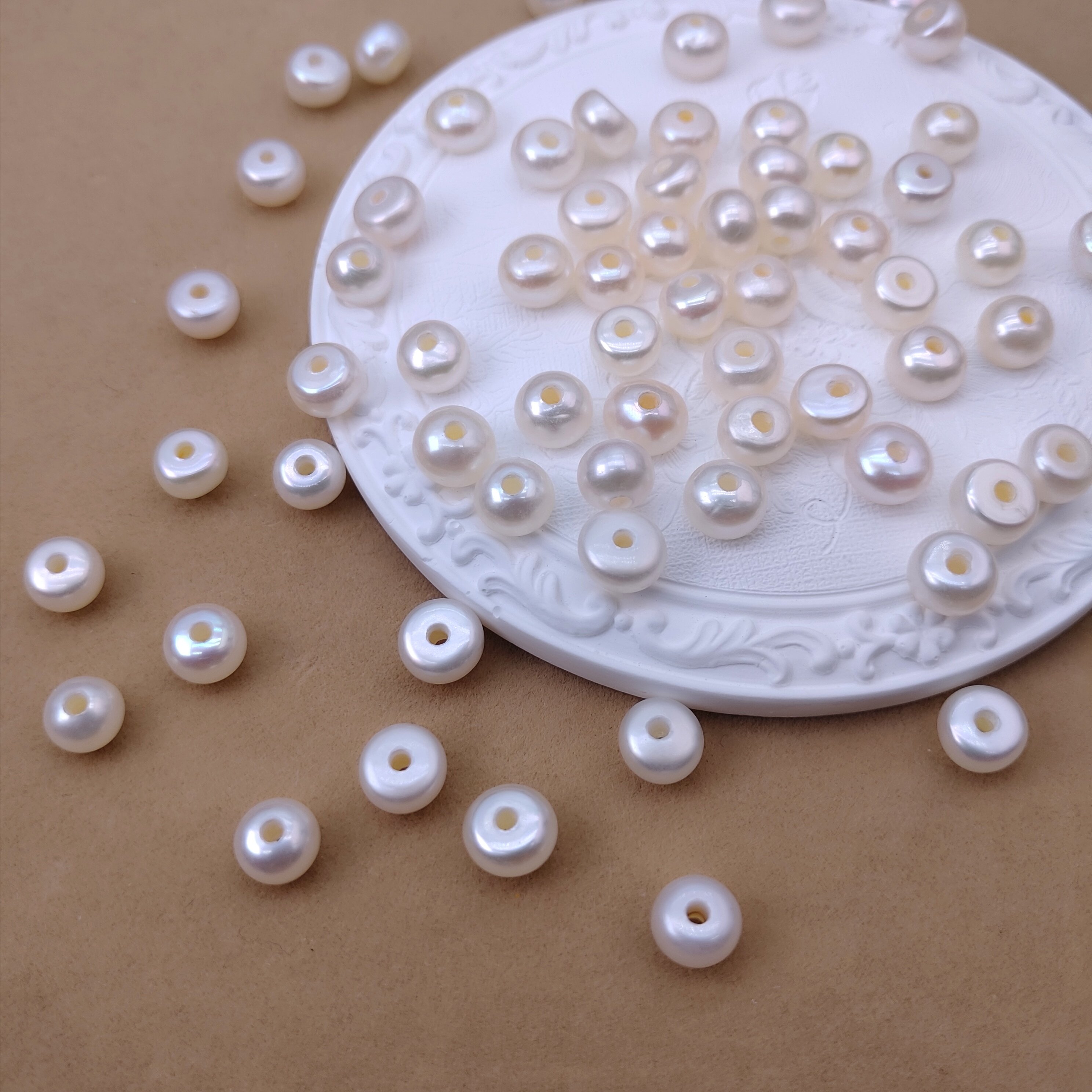 天然淡水珍珠1.5mm大孔4-9m扁珠纽扣隔珠算盘真珍珠diy半成品材料,淘宝优惠券,粉丝福利购,淘宝优惠卷