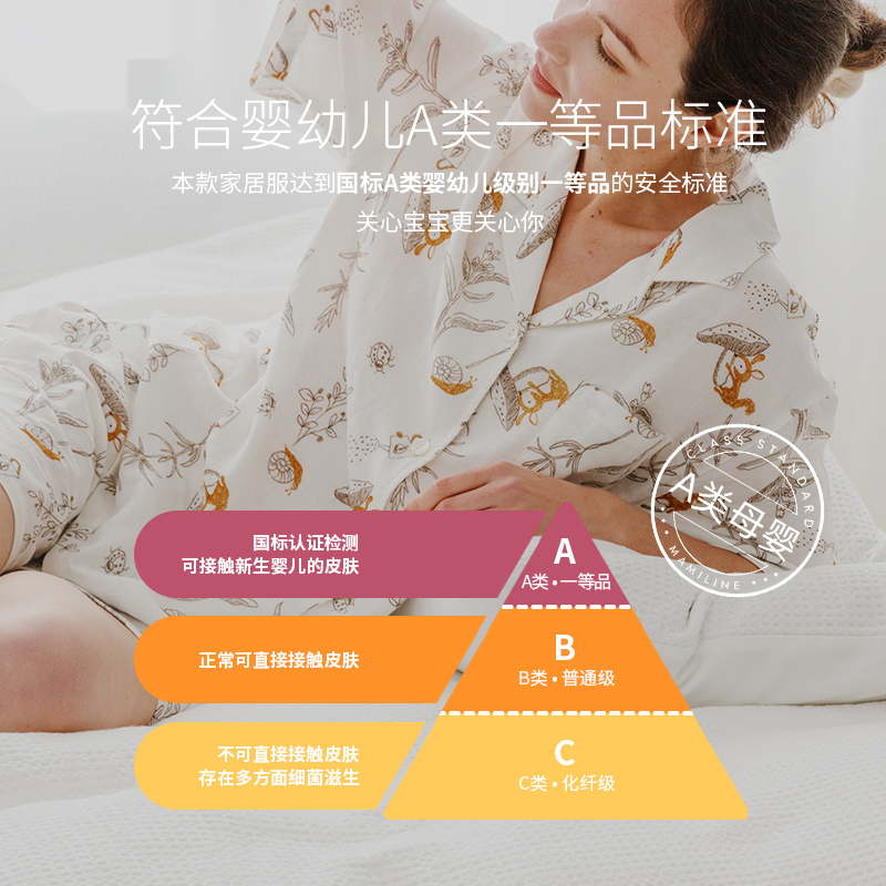 MAMILINE夏季新品女士家居服印花有机棉睡衣女短袖短裤夏季薄款