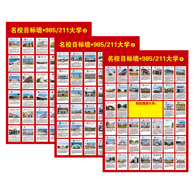 抖音同款名校目标墙贴985/211全套3张决胜高中关键期大尺寸挂图-图3