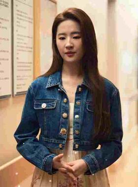 玫瑰的故事刘亦菲黄亦玫同款牛仔外套女2024新款复古短款夹克上衣
