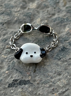 MARSEVEN 小狗系列黑白小狗墨镜戒指原创设计精致可爱指环2025