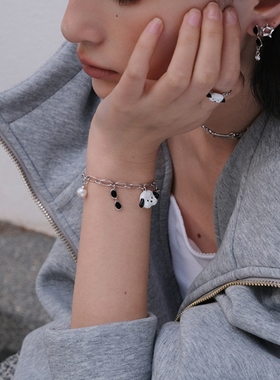 MARSEVEN 小狗系列黑白小狗多坠子金属手链原创小众设计精致手饰