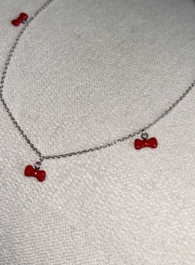 MARSEVEN 闪光派对系列红色珐琅蝴蝶结项链S925银女气质锁骨链