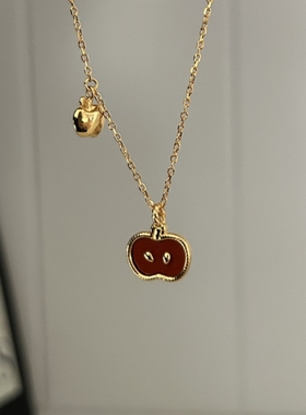 MARSEVEN 闪光派对系列红石小苹果麻花边项链S925银高级感锁骨链