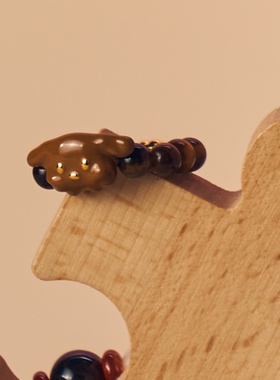 MARSEVEN 小狗系列金棕小狗串珠戒指小众原创可爱趣味指环新款