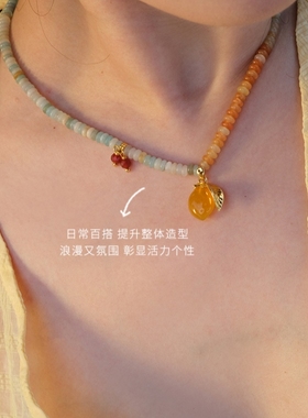 MARSEVEN 柠檬串珠项链原创设计轻奢气质锁骨链