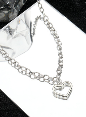 甜酷辣妹锁骨链黑色爱心链条项链女樱桃爱心小众设计冷淡风吊坠潮