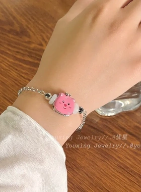 可爱小海狸露比loopy韩国网红粉色手链小众设计感串珠女个性手饰