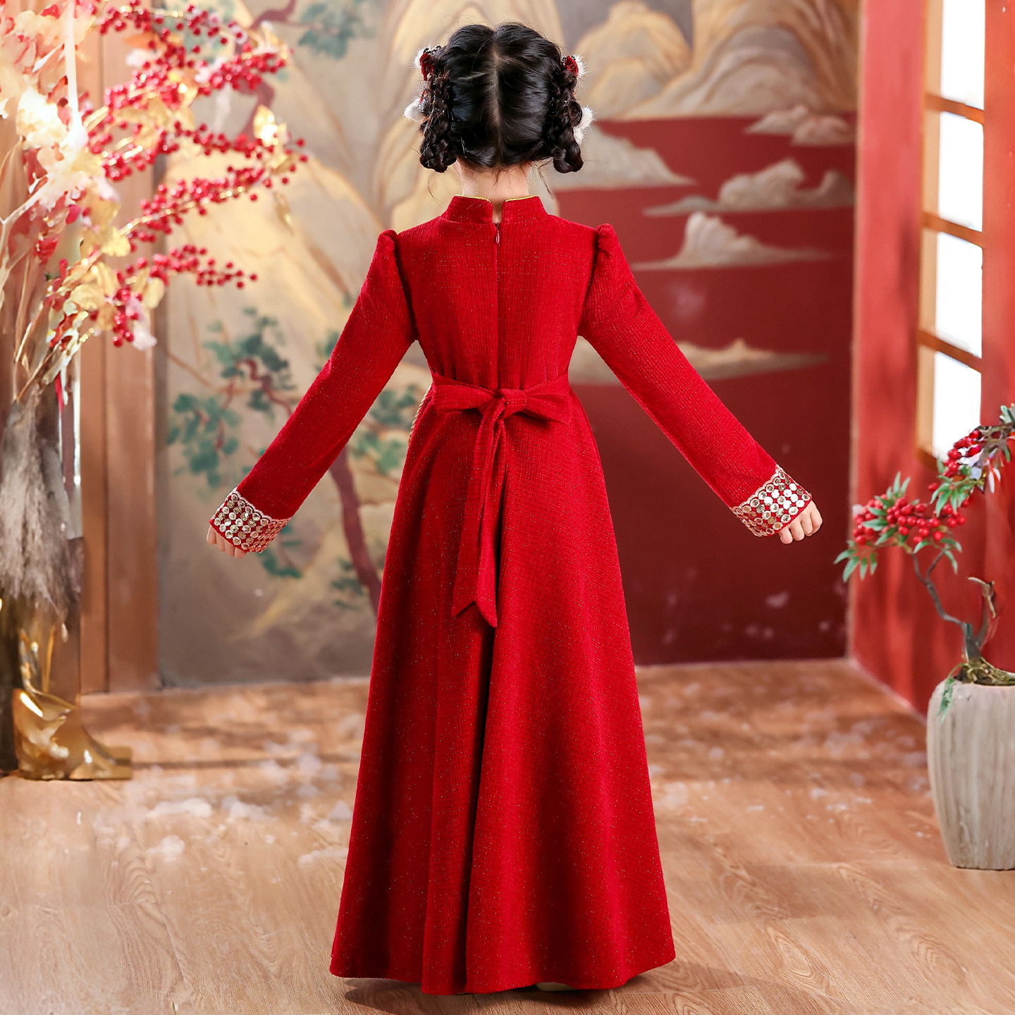 女童冬季连衣裙加绒儿童秋冬裙子红色礼服2025新款汉服唐装拜年服,淘宝优惠券,粉丝福利购,淘宝优惠卷