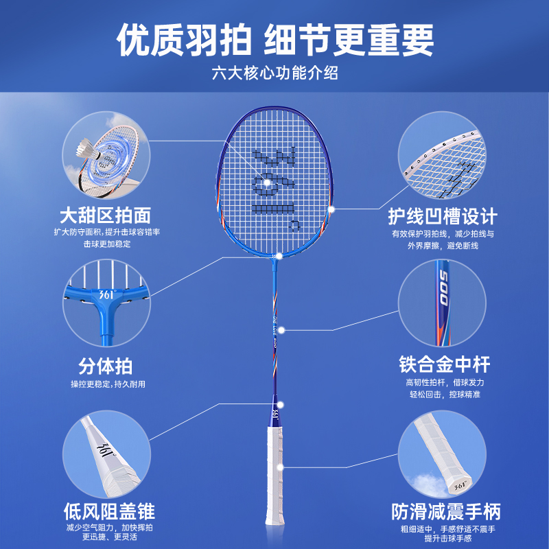 361度羽毛球拍正品旗舰店成人专业耐用型双拍儿童套装超轻全碳素-图0