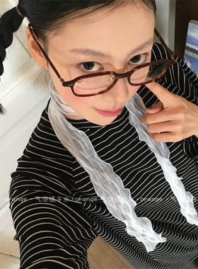 韩系ins风蓝色皱褶丝巾