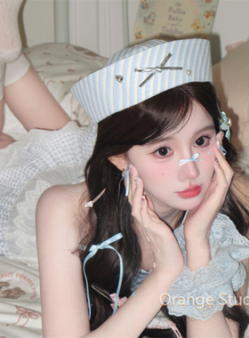 闪钻爱心蝴蝶结水手帽女