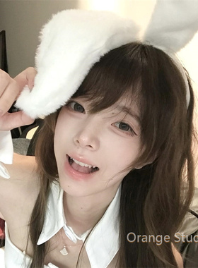 纯欲风白色毛绒兔耳发箍