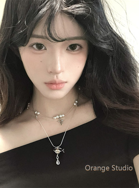 甜酷少女感双层叠带土星项链