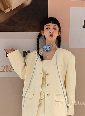 夏日显白蓝色玫瑰花绑带项链