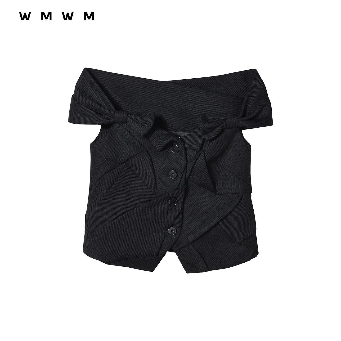 【SALE】全昭弥同款【WMWM】手工乱褶蝴蝶结一字肩马甲休闲秋冬,淘宝优惠券,粉丝福利购,淘宝优惠卷