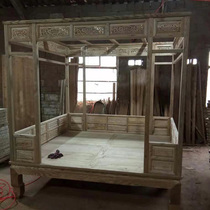 Wood Style Shelf Bed Countryside Old L Imitation Classical Mosquito Net Bed man Real CUHK Double 1 5 m 1 8 Yarn Mantle Sculpture Flower