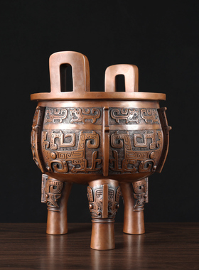 铜聚德 纯铜兽面纹圆鼎紫铜仿古青铜器公司酒店庆典乔迁开业礼品