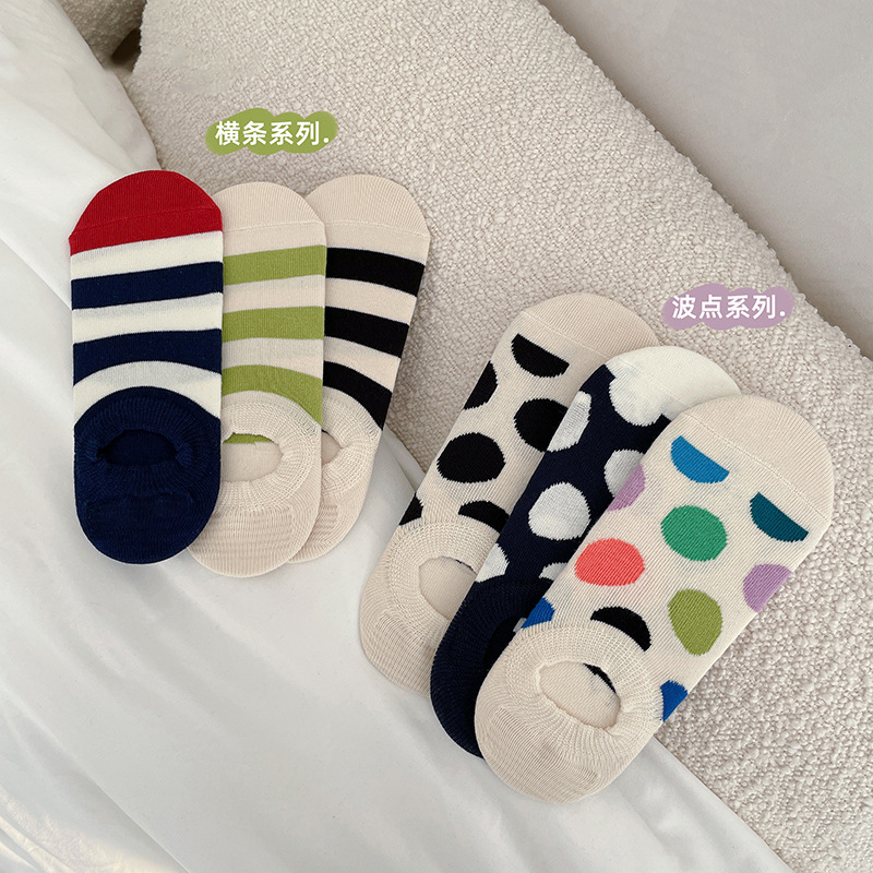 Suxi Socks船袜女夏季舒适波点可爱短隐形袜少女百搭防滑硅胶抑菌 - 图1