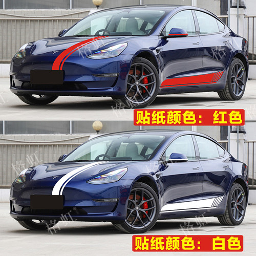 适用于特斯拉Model 3车贴拉花model Y个性改装饰机盖侧裙彩条贴纸 - 图2