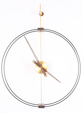 现代创意极简客厅装饰纯铜静音挂钟轻奢黑胡桃木钟表时钟摆件墙钟