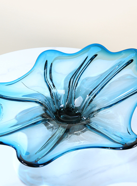 极简轻奢荷叶大果盘蓝色现代客厅茶几样板间售楼处桌面收纳盘