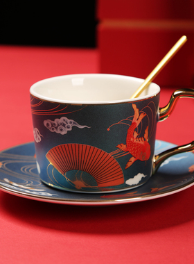 国潮陶瓷杯咖啡杯碟礼盒套装