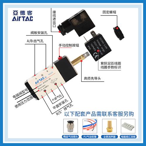 airtac亚德客4V210一08电磁阀4V310104V41015二位五通24V220V-图0