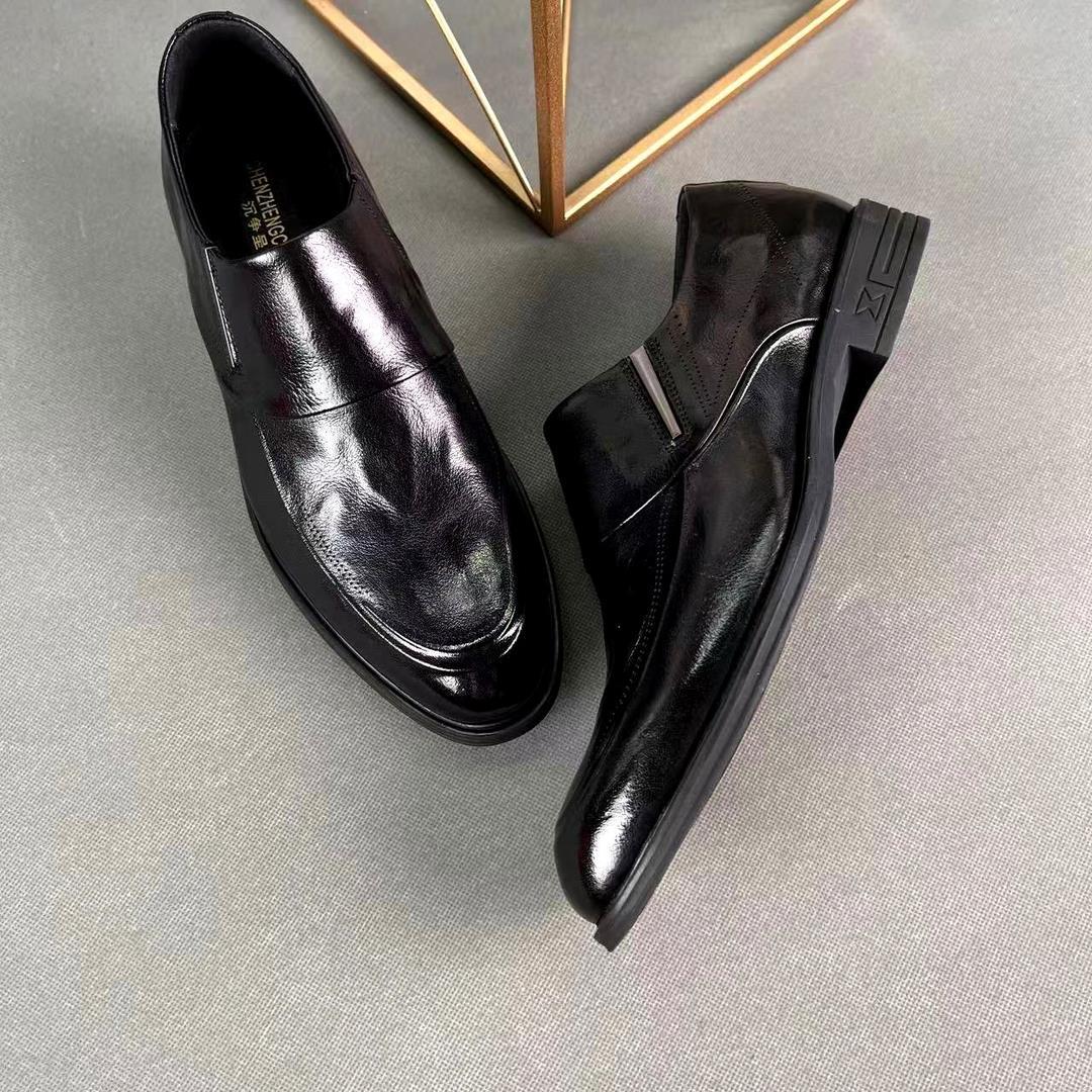 沉争呈男鞋旗舰店2023夏季头层牛皮男士商务休闲软底软面皮鞋