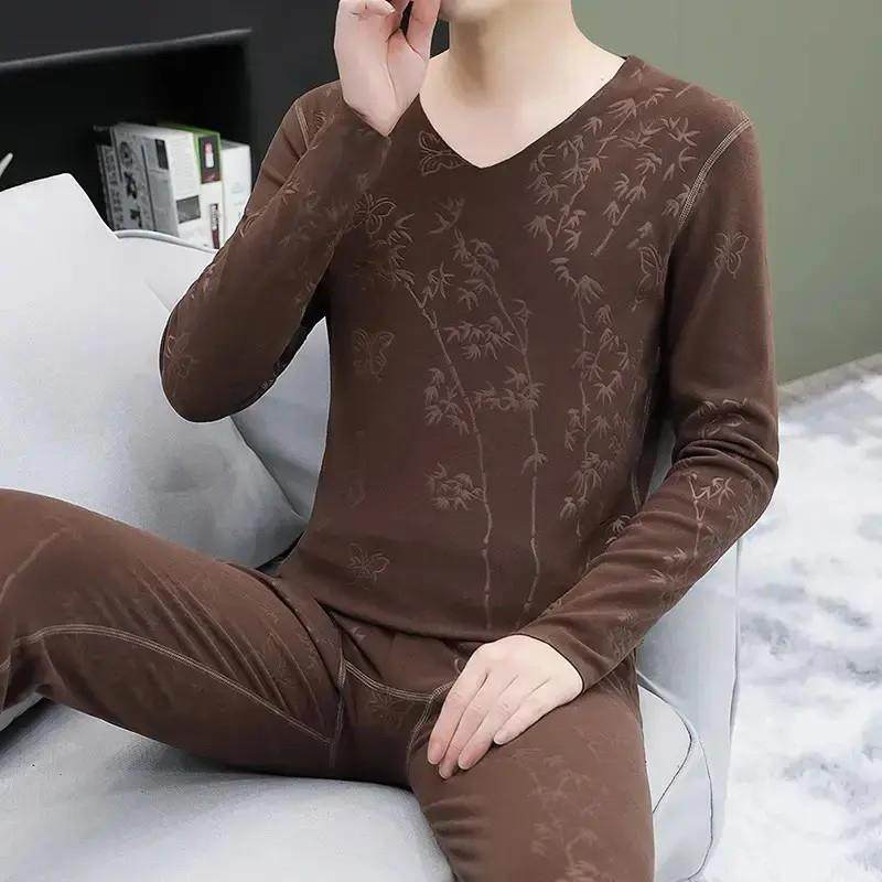 德绒保暖套装男士内衣2025新款无痕V领紧身冬季中年发热秋衣秋裤,淘宝优惠券,粉丝福利购,淘宝优惠卷