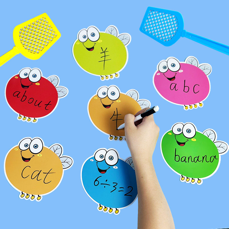 创意可擦写拍苍蝇游戏教具卡片幼儿园生活区道具小学英语文数学教师课堂教学小组竞比赛亲子互动儿童早教玩具,淘宝优惠券,粉丝福利购,淘宝优惠卷