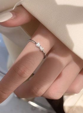 镀纯银925小碎钻蝴蝶结戒指女轻奢小众开口食指冷淡风指环送礼物
