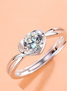2025新款镀银心形戒指女款仿真钻戒高级感时尚爱心戒圈胖东来同款