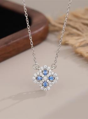 幸运四叶草吊坠项链满钻红色毛衣链款镀纯银锁骨送女友情人节礼物