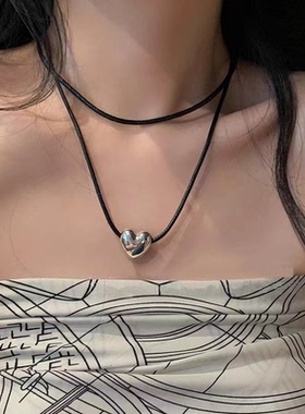 抽绳爱心吊坠项链女夏季级感锁骨