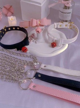 蝴蝶结颈圈女cosplay牵引绳铃铛