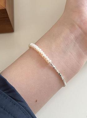 碎计银年子珍珠手链B663192纯银不规则切割小众设闺蜜手环2022新5