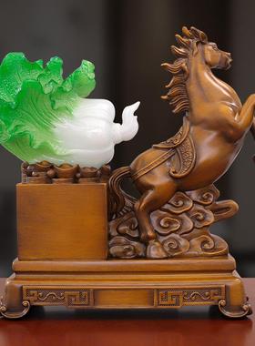 马拉车马摆件7330工业艺品开马上发财招财玉白菜客厅公办室老板桌