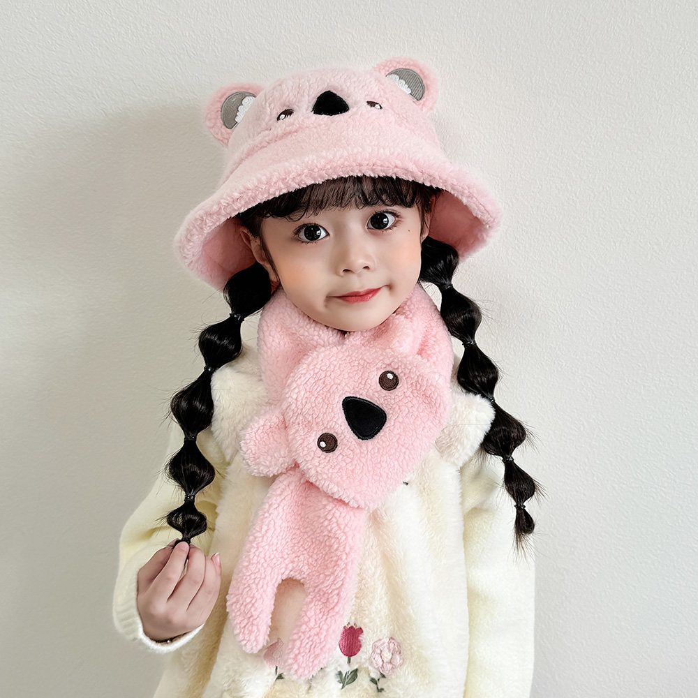 儿童帽子冬季可爱卡通宝宝渔夫帽加厚保暖男女童盆帽围巾套装韩版,淘宝优惠券,粉丝福利购,淘宝优惠卷