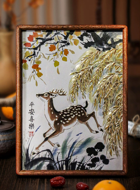 铜艺世家平安喜乐梅花福鹿铜雕画