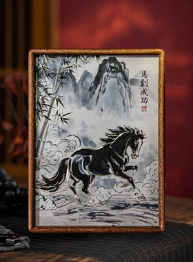 铜艺世家马到成功铜雕画桌面摆件手工錾刻骏马装饰画马年家居摆台
