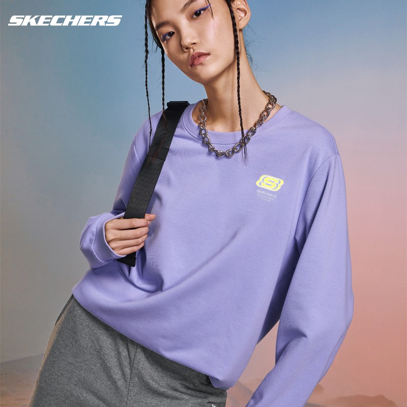 skechers斯凯奇卫衣女夏新款圆领宽松套头衫情侣装运动外套上衣男