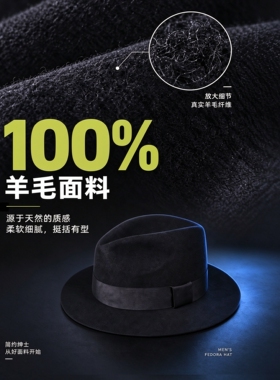 礼帽男新品纯羊毛英伦秋冬