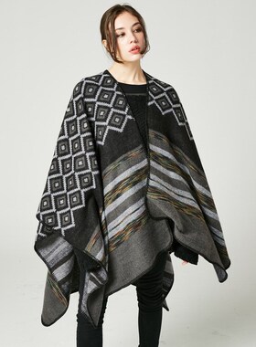 Women shawl scarf女士菱形彩条披肩女双面穿戴外出旅游斗篷