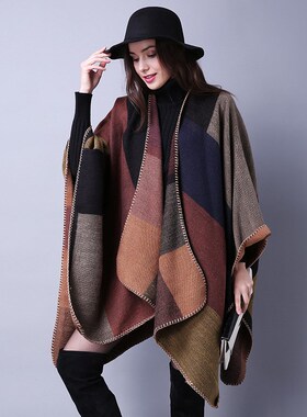 Women shawl scarf围巾格子女士旅行披肩民族开叉加厚斗篷