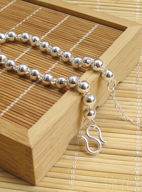 【幂琳】小圆珠纯银手链女999足银手链光珠手链子男女情侣纯银手