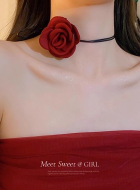 脖子系玫瑰花女款红色